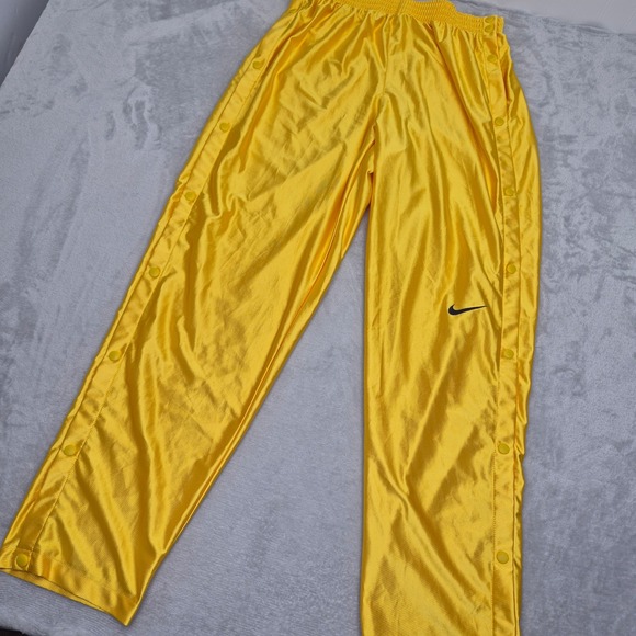 Nike Vintage 90s Satin Men XL Yellow Breakaway Snap Track Pant Warmup Basketball